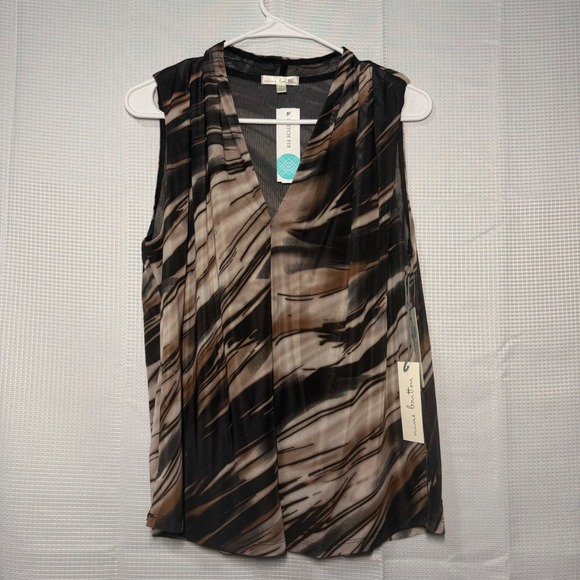 nine britton Tops - Nine Britton Sleeveless Mesh Top Abstract Print V-Neck Surplice Blouse Small NWT